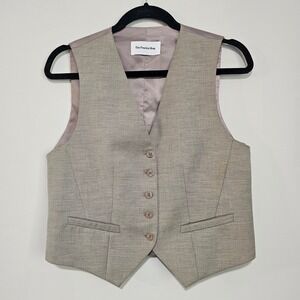 Frankie Shop Womans M Waistcoat Taupe Wool Blend Tailored Vest Minimalist Work ~